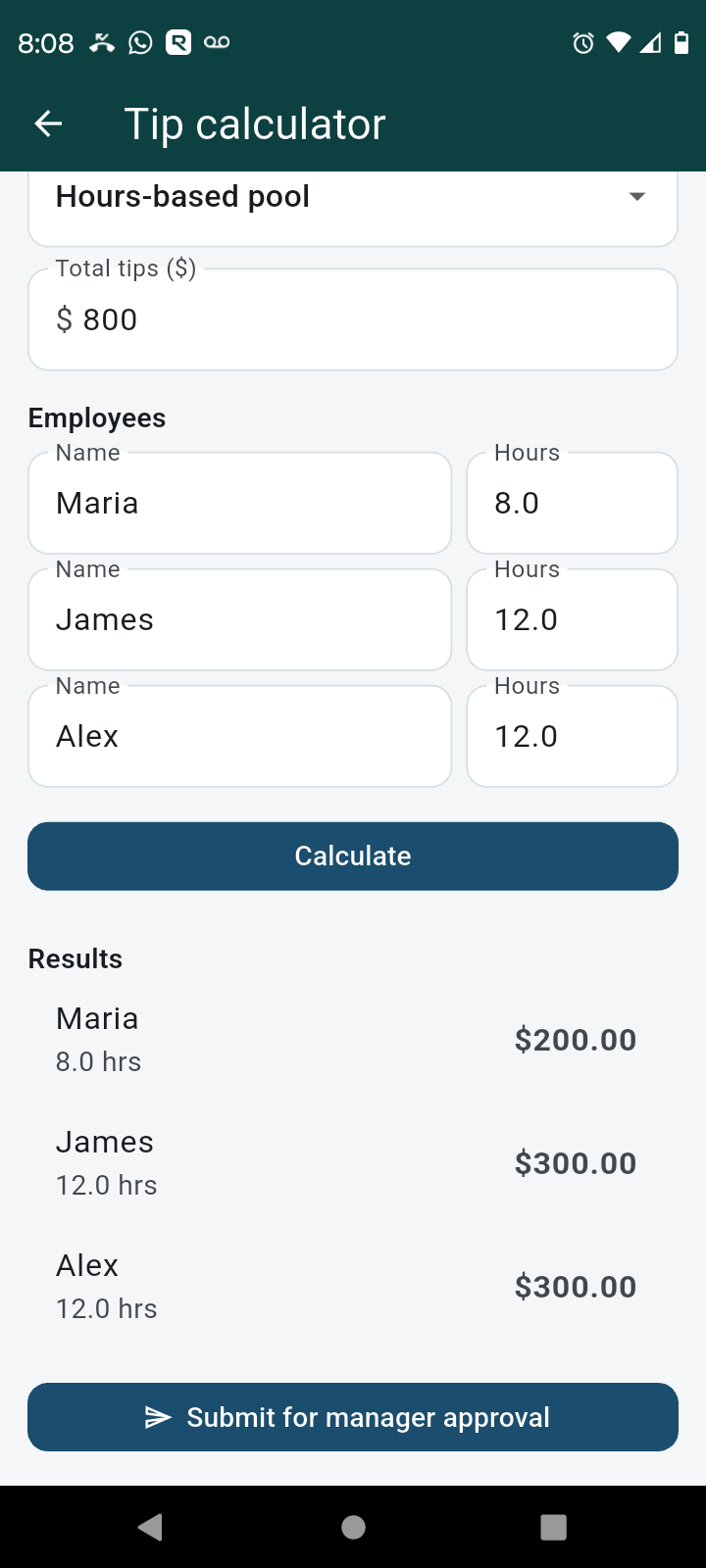 DutySeal mobile tip pool entry